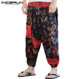 INCERUN 2020 Men Harem Pants Print Retro Drop Crotch Joggers Cotton Trousers Men Baggy Loose Nepal Style Men Casual Pants S-5XL