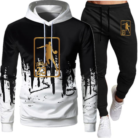 White Black Men Hoodies Set Fashion 2020 Autumn Brand Casual Tracksuit Mens Set Sports Two Piece Patchwork Hoodie Pant Male Suit